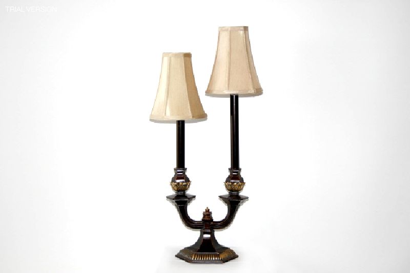 Dark Wood & Gold Twin Candlestick Lamp