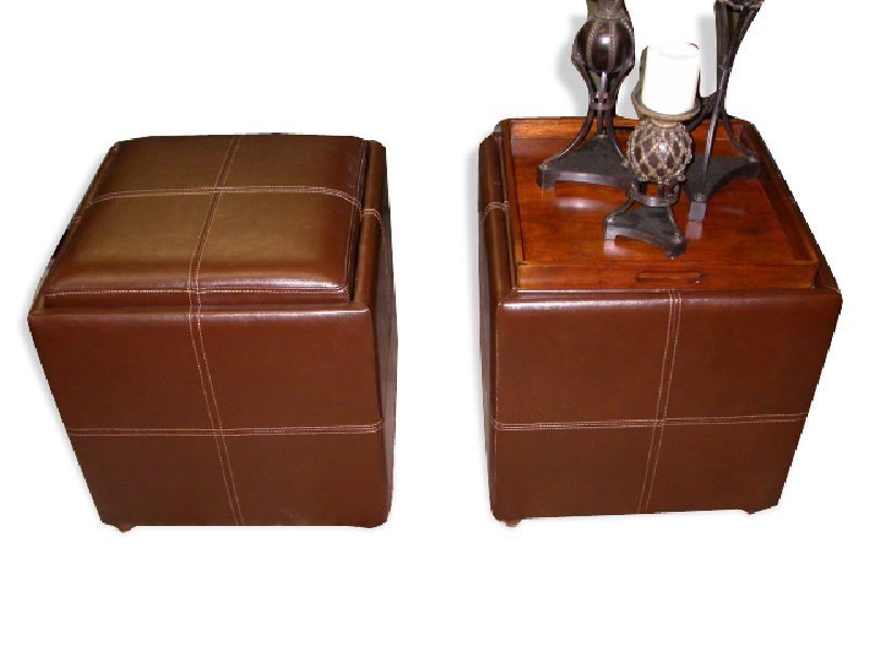 Faux Leather Storage Ottoman