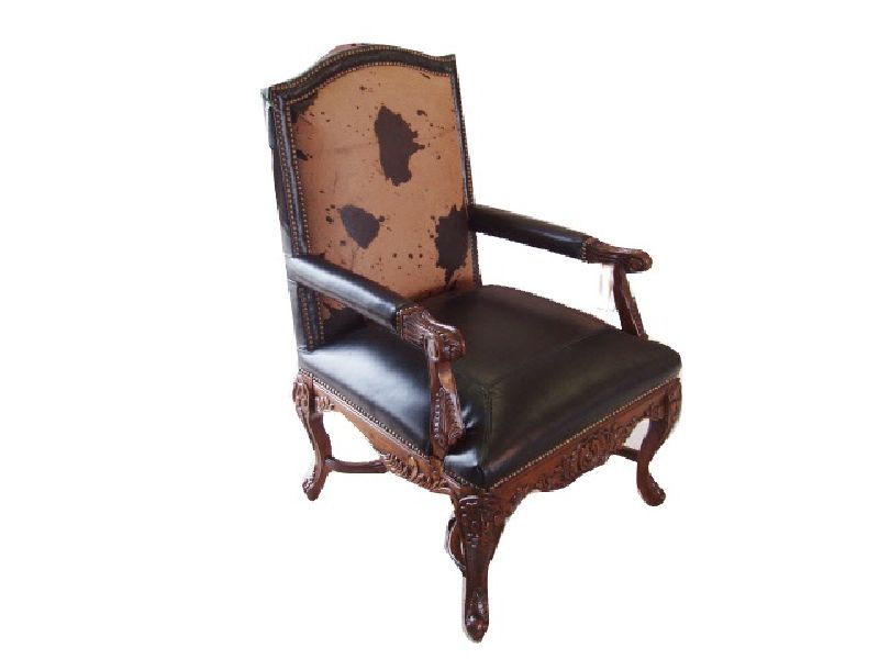 Santiago Black Leather Chair w/Hide Back