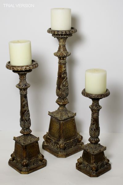 Set Of 3 Candlesticks - Gold/bronze Mona