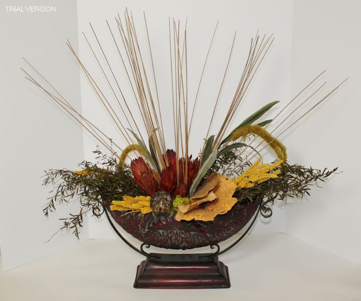 Floral-Orchids/Feather In Metal Urn