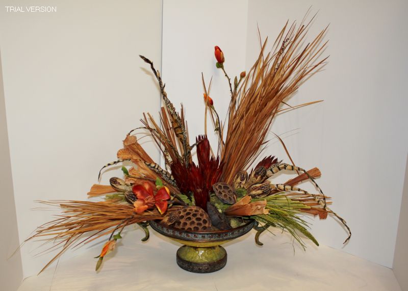 Floral-Dried Flowers/Grass-Green Bowl