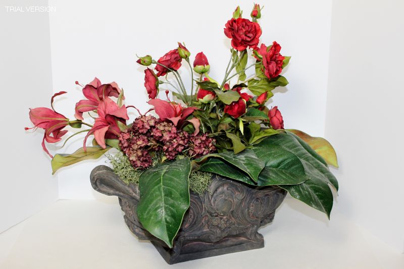 Red Lillies, Red Roses-Carved Bowl